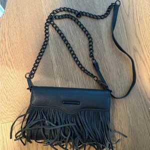 Rebecca Minkoff Black Leather Fringe Crossbody Bag